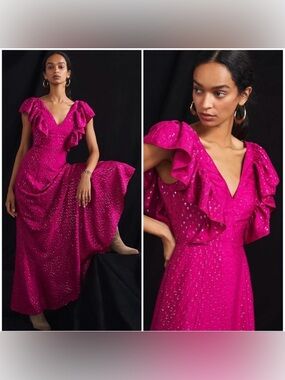 NWT Hutch Ruffled metallic spots Open-Back Maxi Dress size 6